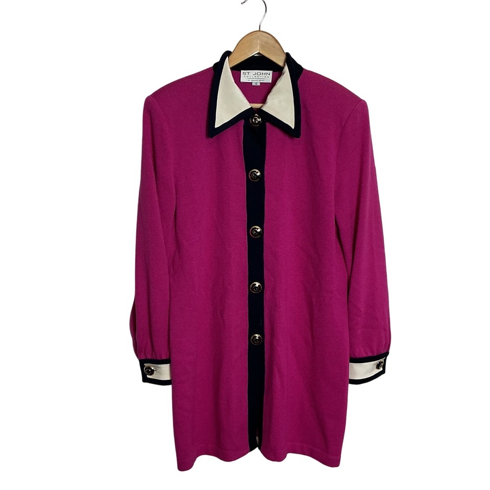 St. John Vintage Santana Knit Pink Sweater Blazer Jacket Old Money Luxury